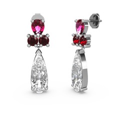 Şana Damla Küpe - Swarovski, rodolit garnet ve garnet 8 ayar beyaz altın küpe #zxe72d
