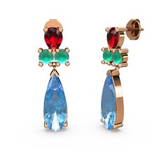 Şana Damla Küpe - Akuamarin, garnet ve kök zümrüt 8 ayar rose altın küpe #zycbm