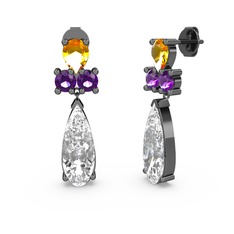 Şana Damla Küpe - Beyaz zirkon, sitrin ve ametist 925 ayar siyah rodyum kaplama gümüş küpe #zzmg53