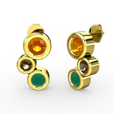 Vinda Küpe - Kök zümrüt, sitrin ve dumanlı kuvars 14 ayar altın küpe #103nzzg