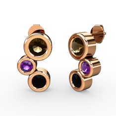 Vinda Küpe - Siyah zirkon, dumanlı kuvars ve ametist 18 ayar rose altın küpe #1073z4v