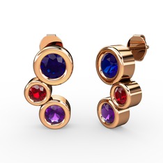 Ametist, lab safir ve garnet 14 ayar rose altın küpe