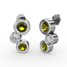 Peridot ve swarovski 18 ayar beyaz altın küpe
