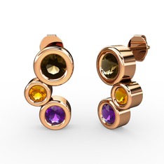 Vinda Küpe - Ametist, dumanlı kuvars ve sitrin 925 ayar rose altın kaplama gümüş küpe #10rekay