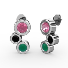 Vinda Küpe - Kök zümrüt, pembe kuvars ve siyah zirkon 8 ayar beyaz altın küpe #10v2n2l