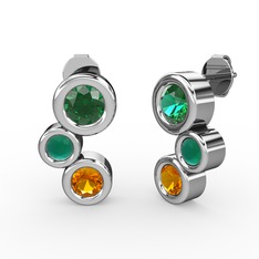 Vinda Küpe - Sitrin, yeşil kuvars ve kök zümrüt 18 ayar beyaz altın küpe #10wxa77