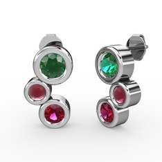 Vinda Küpe - Rodolit garnet, yeşil kuvars ve kök yakut 18 ayar beyaz altın küpe #1123s24