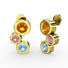 Vinda Küpe - Akuamarin, sitrin ve pembe kuvars 925 ayar altın kaplama gümüş küpe #113zsiw