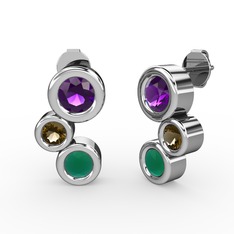 Vinda Küpe - Kök zümrüt, ametist ve dumanlı kuvars 925 ayar gümüş küpe #115oq3x