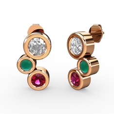 Vinda Küpe - Rodolit garnet, pırlanta ve kök zümrüt 8 ayar rose altın küpe (1.84 karat) #116lw6q