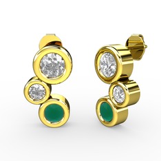 Vinda Küpe - Kök zümrüt, beyaz zirkon ve swarovski 8 ayar altın küpe #117f9nu