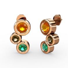 Vinda Küpe - Yeşil kuvars, sitrin ve dumanlı kuvars 8 ayar rose altın küpe #119j98x