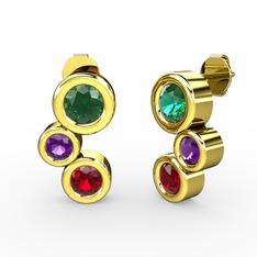 Vinda Küpe - Garnet, yeşil kuvars ve ametist 18 ayar altın küpe #11bp268