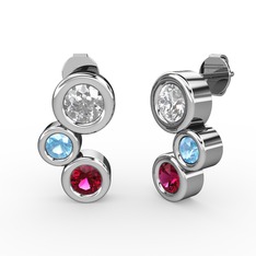 Vinda Küpe - Rodolit garnet, swarovski ve akuamarin 18 ayar beyaz altın küpe #11h1g1b