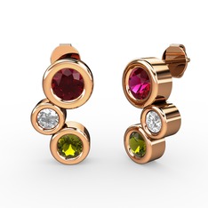 Peridot, rodolit garnet ve swarovski 18 ayar rose altın küpe
