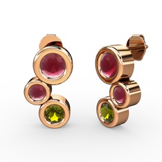 Peridot ve kök yakut 8 ayar rose altın küpe