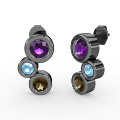 Vinda Küpe - Dumanlı kuvars, ametist ve akuamarin 925 ayar siyah rodyum kaplama gümüş küpe #11ybb5i