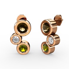 Peridot, dumanlı kuvars ve swarovski 18 ayar rose altın küpe