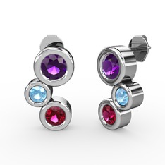 Vinda Küpe - Rodolit garnet, ametist ve akuamarin 14 ayar beyaz altın küpe #12jsgiq