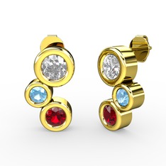Vinda Küpe - Garnet, swarovski ve akuamarin 18 ayar altın küpe #12l0i36