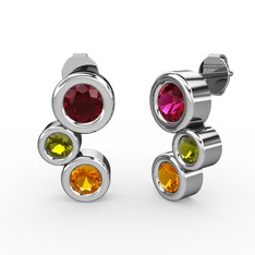 Sitrin, rodolit garnet ve peridot 8 ayar beyaz altın küpe