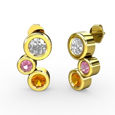 Vinda Küpe - Sitrin, swarovski ve pembe kuvars 14 ayar altın küpe #12tdlsr