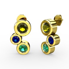 Yeşil kuvars, peridot ve lab safir 925 ayar altın kaplama gümüş küpe