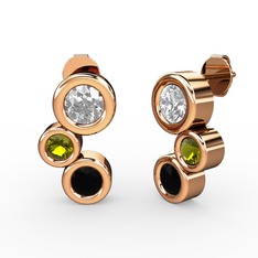 Siyah zirkon, beyaz zirkon ve peridot 18 ayar rose altın küpe