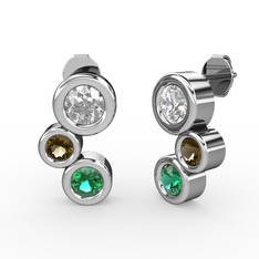 Vinda Küpe - Yeşil kuvars, swarovski ve dumanlı kuvars 8 ayar beyaz altın küpe #138da99