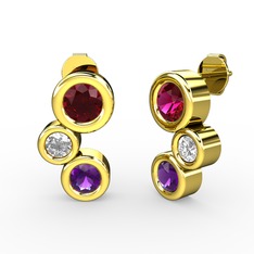 Vinda Küpe - Ametist, rodolit garnet ve pırlanta 14 ayar altın küpe (0.48 karat) #13ddedo