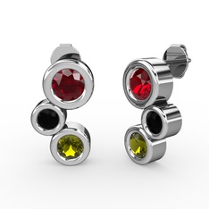 Peridot, garnet ve siyah zirkon 8 ayar beyaz altın küpe