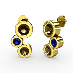 Dumanlı kuvars ve lab safir 925 ayar altın kaplama gümüş küpe