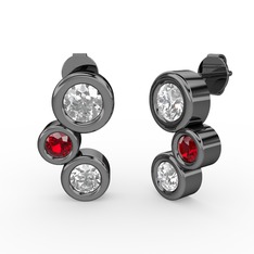 Vinda Küpe - Beyaz zirkon, pırlanta ve garnet 925 ayar siyah rodyum kaplama gümüş küpe (1.84 karat) #13v2a9t