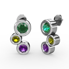 Vinda Küpe - Ametist, yeşil kuvars ve peridot 8 ayar beyaz altın küpe #13wy3kn