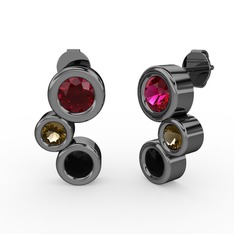 Vinda Küpe - Siyah zirkon, rodolit garnet ve dumanlı kuvars 925 ayar siyah rodyum kaplama gümüş küpe #14147ob