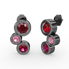 Vinda Küpe - Rodolit garnet, garnet ve pembe kuvars 925 ayar siyah rodyum kaplama gümüş küpe #148mkp2