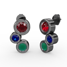 Vinda Küpe - Kök zümrüt, garnet ve lab safir 925 ayar siyah rodyum kaplama gümüş küpe #149fgwy