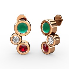 Vinda Küpe - Garnet, kök zümrüt ve swarovski 14 ayar rose altın küpe #14gwbpi