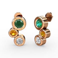 Vinda Küpe - Pırlanta, yeşil kuvars ve sitrin 14 ayar rose altın küpe (1 karat) #14iwcc6