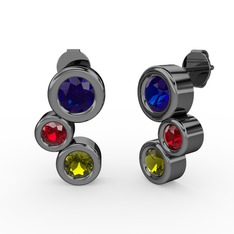 Peridot, lab safir ve garnet 925 ayar siyah rodyum kaplama gümüş küpe