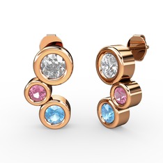 Vinda Küpe - Akuamarin, swarovski ve pembe kuvars 8 ayar rose altın küpe #14mtlw7