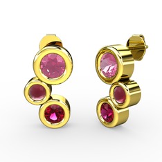Vinda Küpe - Rodolit garnet, pembe kuvars ve kök yakut 14 ayar altın küpe #14nx0bw