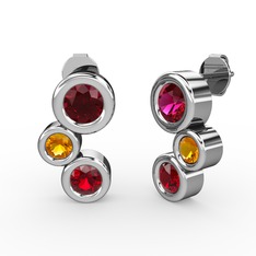 Vinda Küpe - Garnet, rodolit garnet ve sitrin 8 ayar beyaz altın küpe #14qxdcz