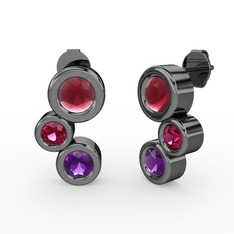 Vinda Küpe - Ametist, kök yakut ve rodolit garnet 925 ayar siyah rodyum kaplama gümüş küpe #14v512o