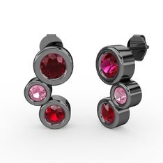 Vinda Küpe - Garnet, rodolit garnet ve pembe kuvars 925 ayar siyah rodyum kaplama gümüş küpe #152uma1
