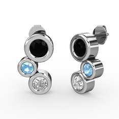 Vinda Küpe - Swarovski, siyah zirkon ve akuamarin 8 ayar beyaz altın küpe #15frnry