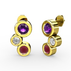 Vinda Küpe - Kök yakut, ametist ve swarovski 18 ayar altın küpe #15mlrdu