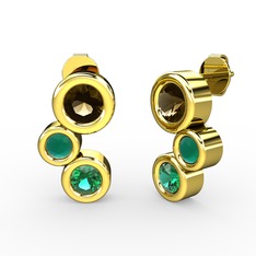 Yeşil kuvars, dumanlı kuvars ve kök zümrüt 925 ayar altın kaplama gümüş küpe