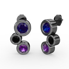 Vinda Küpe - Ametist, lab safir ve siyah zirkon 925 ayar siyah rodyum kaplama gümüş küpe #16idfnk