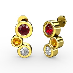 Swarovski, garnet ve sitrin 18 ayar altın küpe